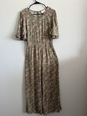 NWT Auguste Ditsy Floral Jumpsuit Green Boho Open Back Wide Leg US 8